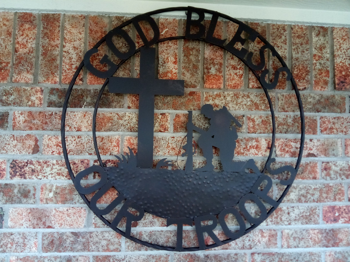 GOD BLESS OUR TROOPS 24",32" PRAYING COWBOY CHURCH SOLDIER MILITARY PATRIOTIC METAL SIGN WESTERN HOME DECOR NEW #SI_F142002