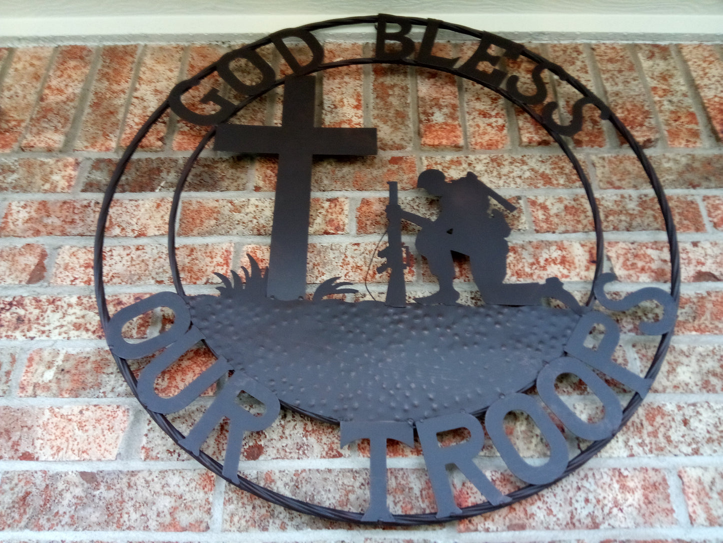 GOD BLESS OUR TROOPS 24",32" PRAYING COWBOY CHURCH SOLDIER MILITARY PATRIOTIC METAL SIGN WESTERN HOME DECOR NEW #SI_F142002