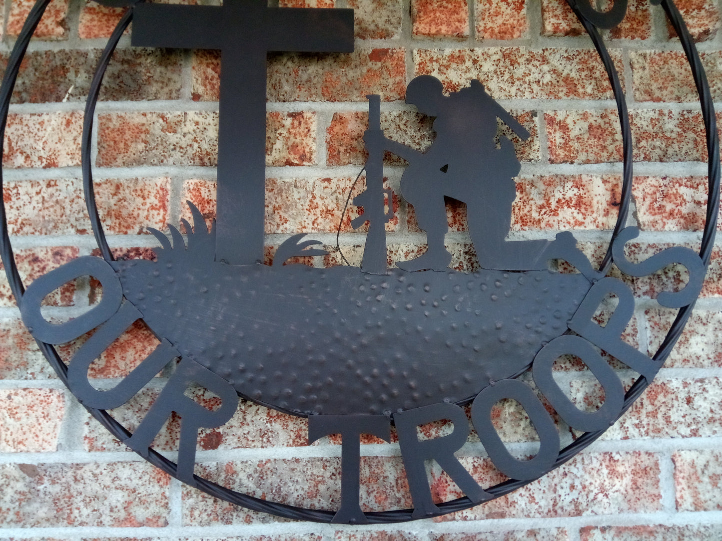 GOD BLESS OUR TROOPS 24",32" PRAYING COWBOY CHURCH SOLDIER MILITARY PATRIOTIC METAL SIGN WESTERN HOME DECOR NEW #SI_F142002