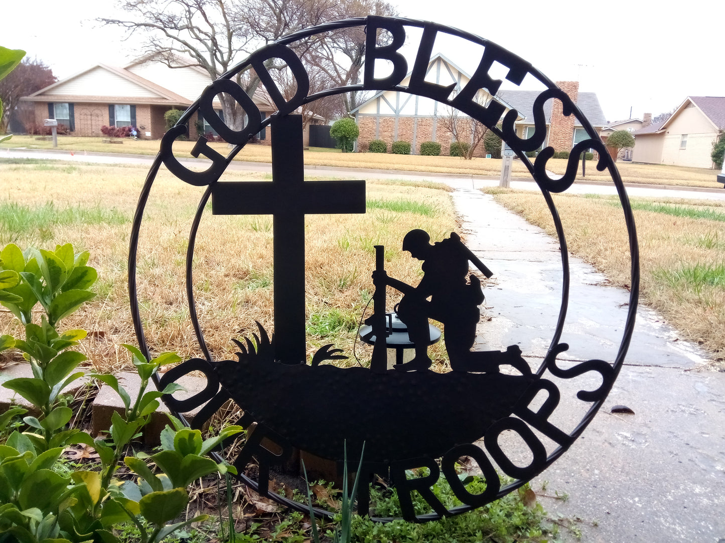 GOD BLESS OUR TROOPS 24",32" PRAYING COWBOY CHURCH SOLDIER MILITARY PATRIOTIC METAL SIGN WESTERN HOME DECOR NEW #SI_F142002