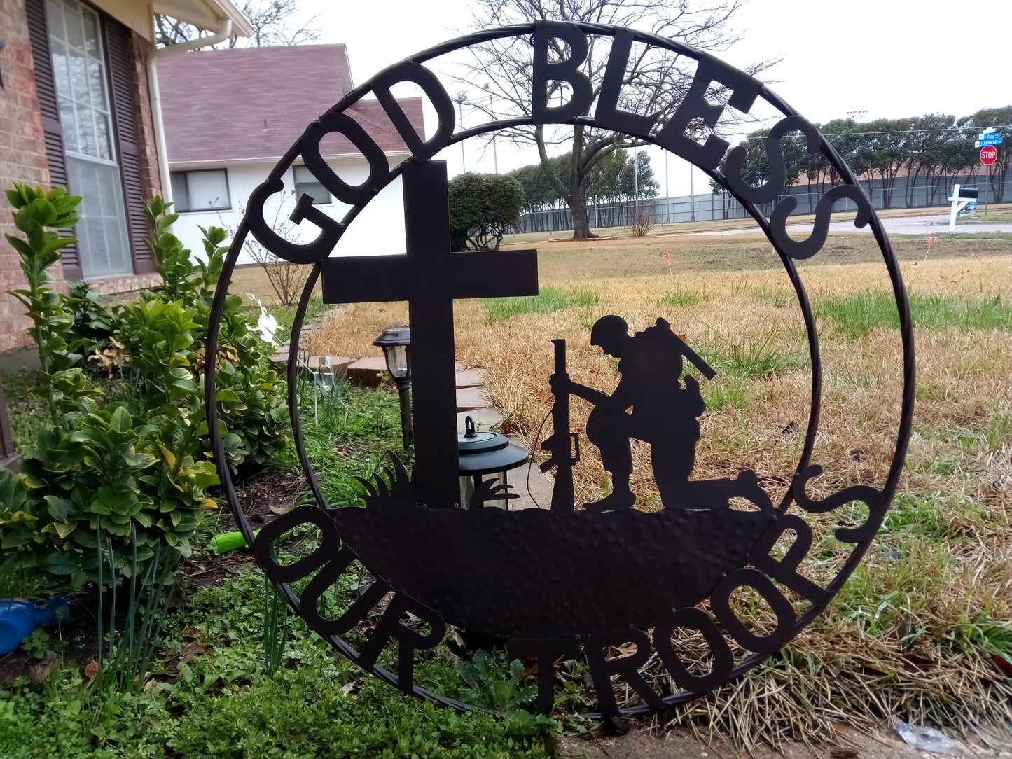 GOD BLESS OUR TROOPS 24",32" PRAYING COWBOY CHURCH SOLDIER MILITARY PATRIOTIC METAL SIGN WESTERN HOME DECOR NEW #SI_F142002