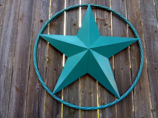 24", 32", 38" TEAL BARN LONE STAR WITH TWISTED ROPE RING DESIGN METAL WALL ART WESTERN HOME DECOR VINTAGE RUSTIC TEAL NEW