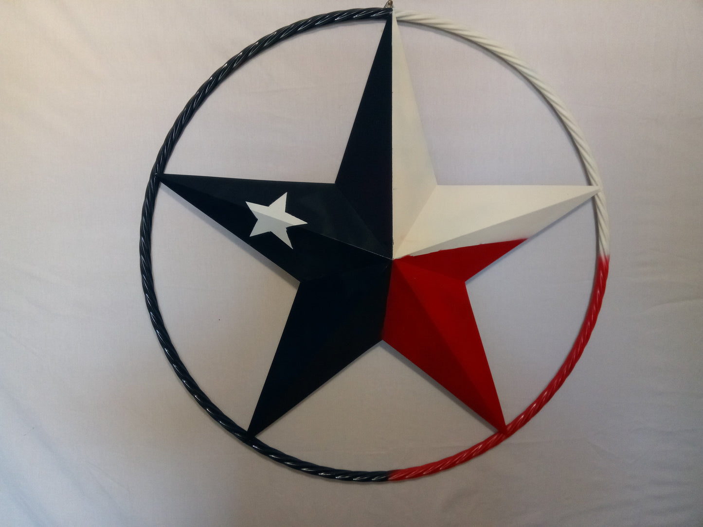 TEXAS FLAG STAR METAL BARN STAR TWISTED ROPE RING WESTERN DECOR METAL ART VINTAGE