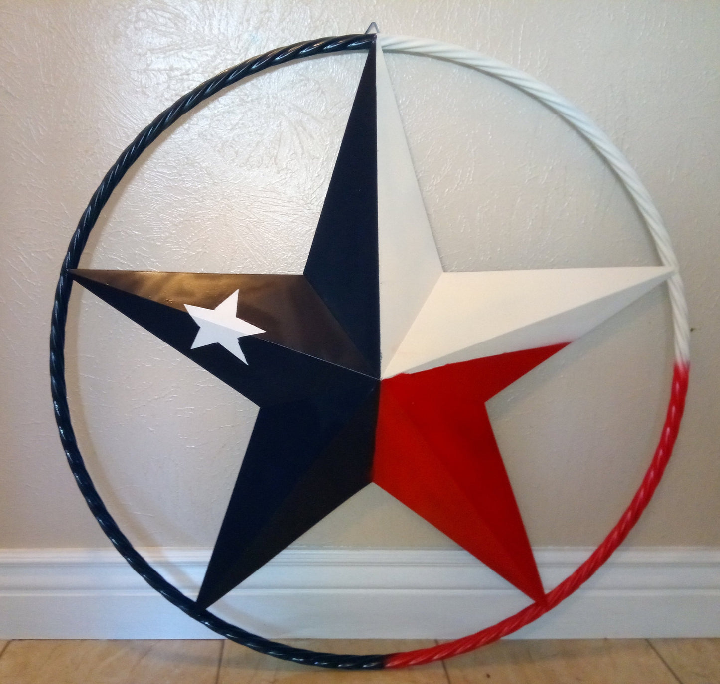 TEXAS FLAG STAR METAL BARN STAR TWISTED ROPE RING WESTERN DECOR METAL ART VINTAGE
