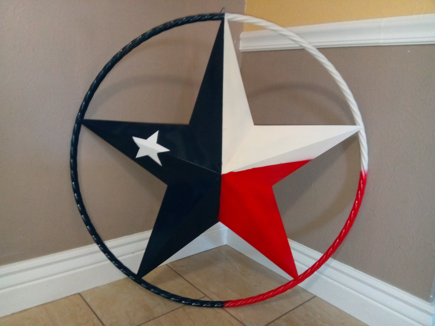 TEXAS FLAG STAR METAL BARN STAR TWISTED ROPE RING WESTERN DECOR METAL ART VINTAGE