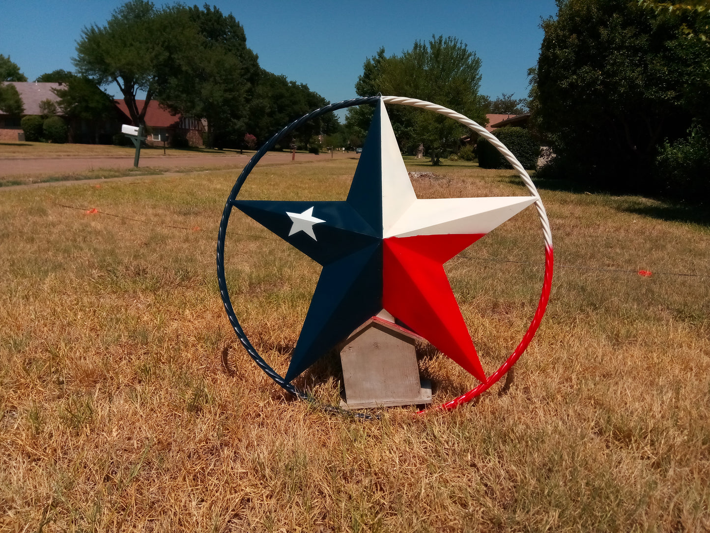 TEXAS FLAG STAR METAL BARN STAR TWISTED ROPE RING WESTERN DECOR METAL ART VINTAGE