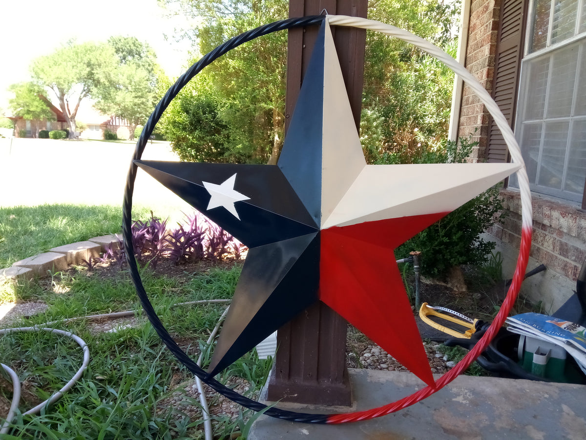 32" BARN STAR METAL LONESTAR TWISTED ROPE RING WESTERN HOME DECOR HANDMADE NEW-#EH10009