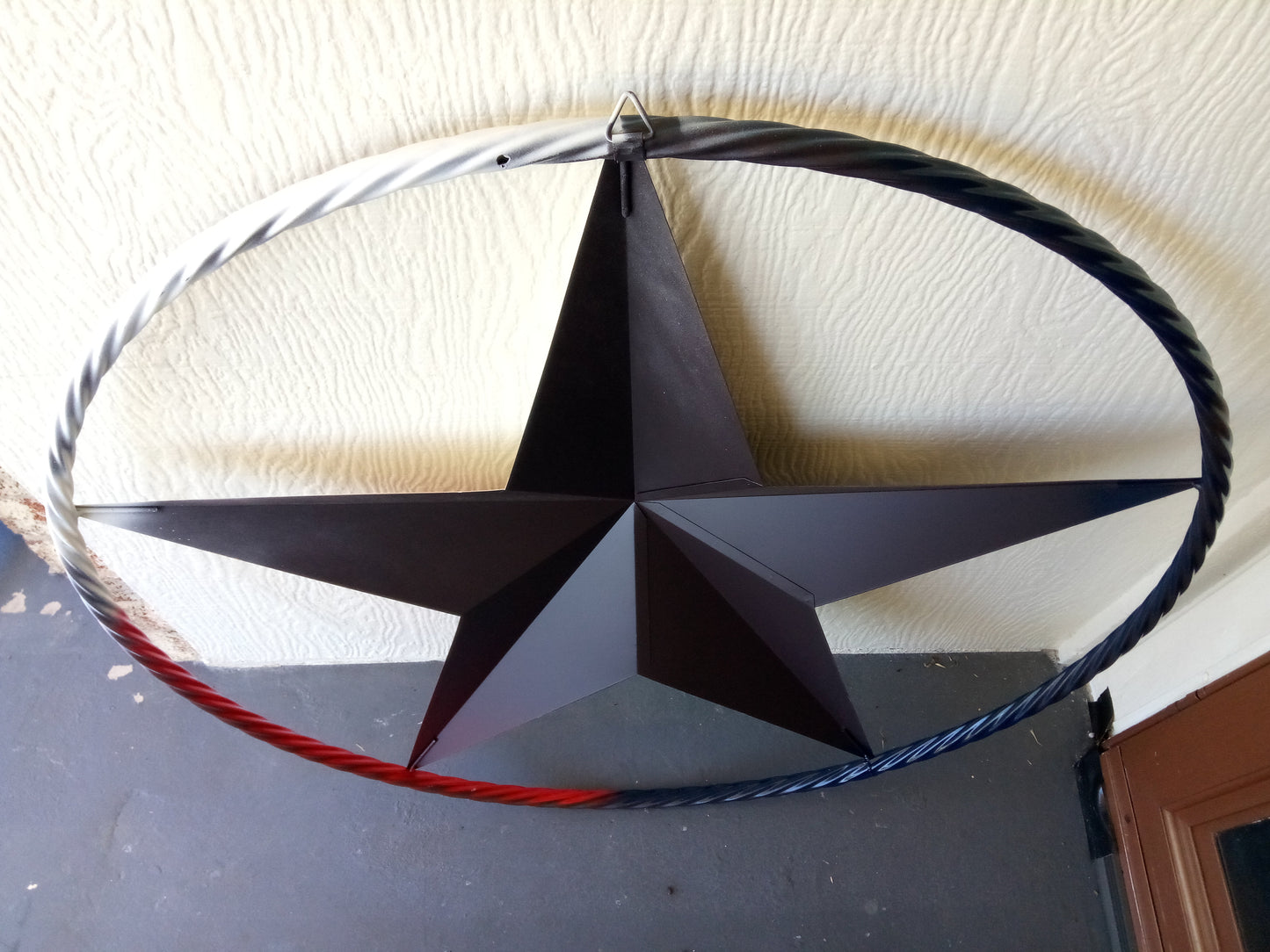 TEXAS FLAG STAR METAL BARN STAR TWISTED ROPE RING WESTERN DECOR METAL ART VINTAGE