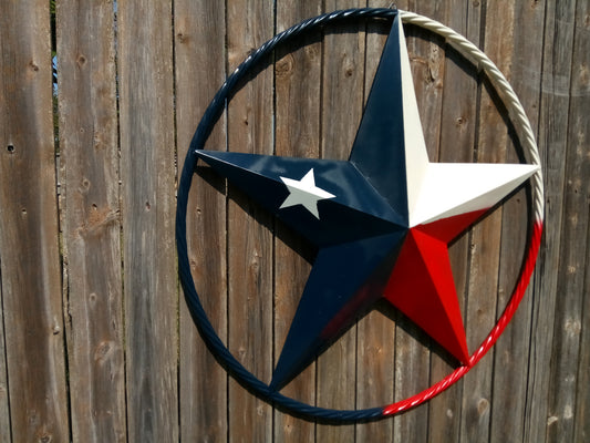 TEXAS FLAG STAR METAL BARN STAR TWISTED ROPE RING WESTERN DECOR METAL ART VINTAGE