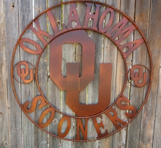 OU OKLAHOMA CUSTOM VINTAGE CRAFT METAL ART WESTERN HOME DECOR HAMMERED COPPER HANDMADE 12",18",24",32",36"