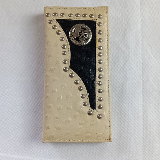 EH12123 WHITE STATE OF TEXAS LONE STAR GENUINE LEATHER WALLET CHECKBOOK MENS WALLET #EH12133