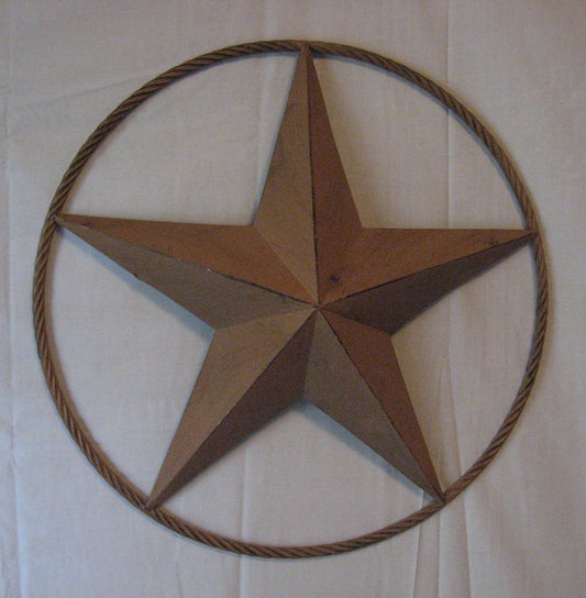 48" RUSTIC BEIGE BARN LONE STAR WITH LARGE TWISTED ROPE RING METAL ART VINTAGE RUSTIC BEIGE NEW