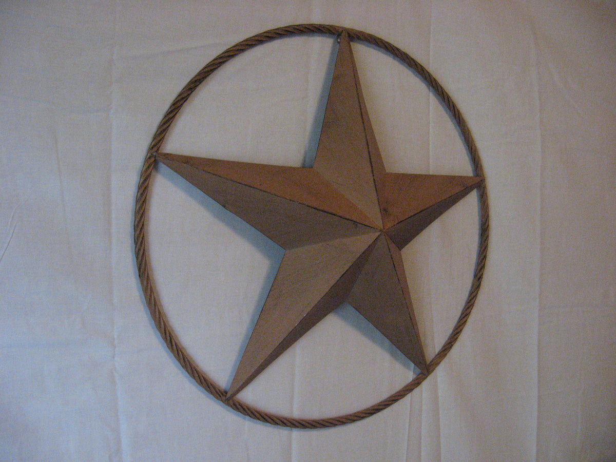 48" RUSTIC BEIGE BARN LONE STAR WITH LARGE TWISTED ROPE RING METAL ART VINTAGE RUSTIC BEIGE NEW