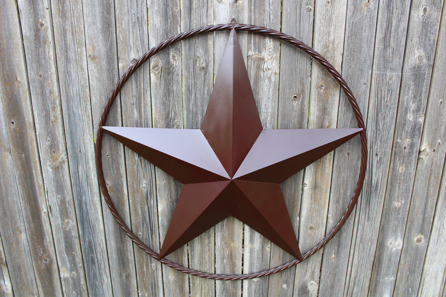 RUSTIC BROWN BARN METAL STAR TWIST RING WESTERN HOME DECOR HANDMADE NEW #EH11537