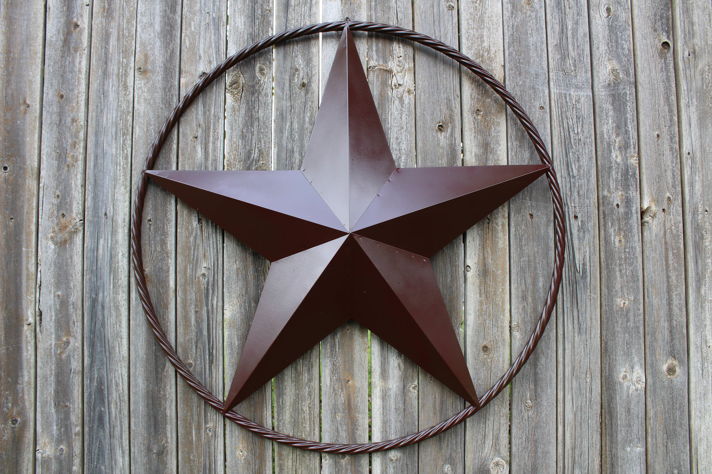 LONE STAR 48" METAL BARN STAR TWISTED ROPE RING RUSTIC BRONZE WESTERN HOME DECOR HANDMADE-#EH10014