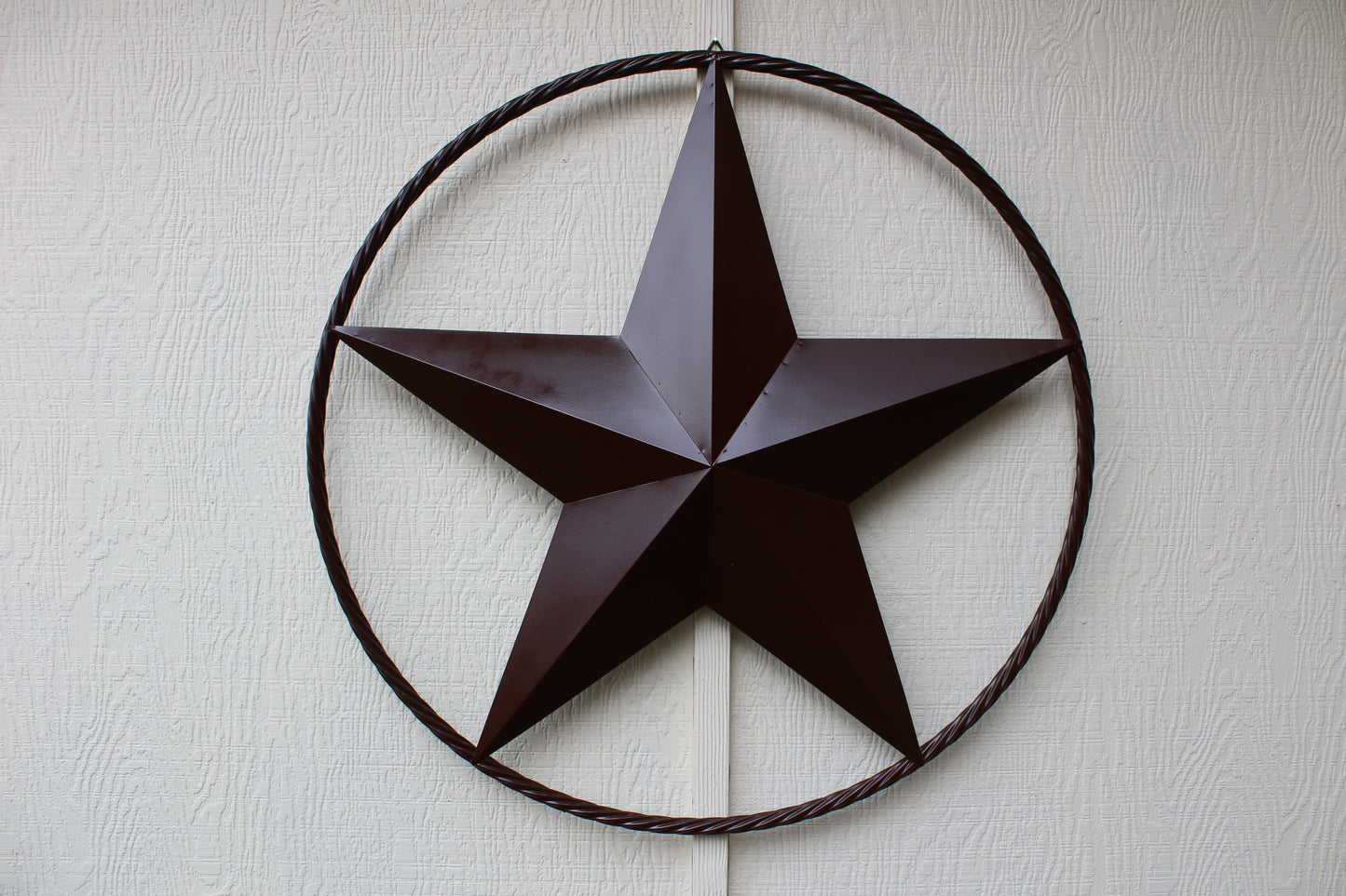 RUSTIC BROWN BARN METAL STAR TWIST RING WESTERN HOME DECOR HANDMADE NEW #EH11537