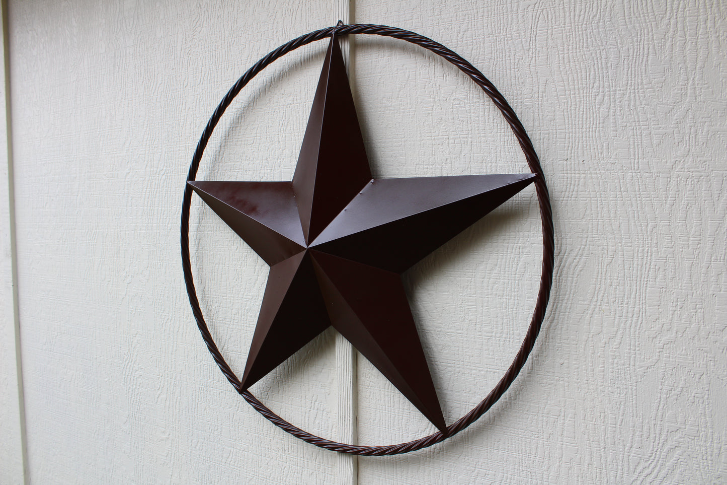 RUSTIC BROWN BARN METAL STAR TWIST RING WESTERN HOME DECOR HANDMADE NEW #EH11537