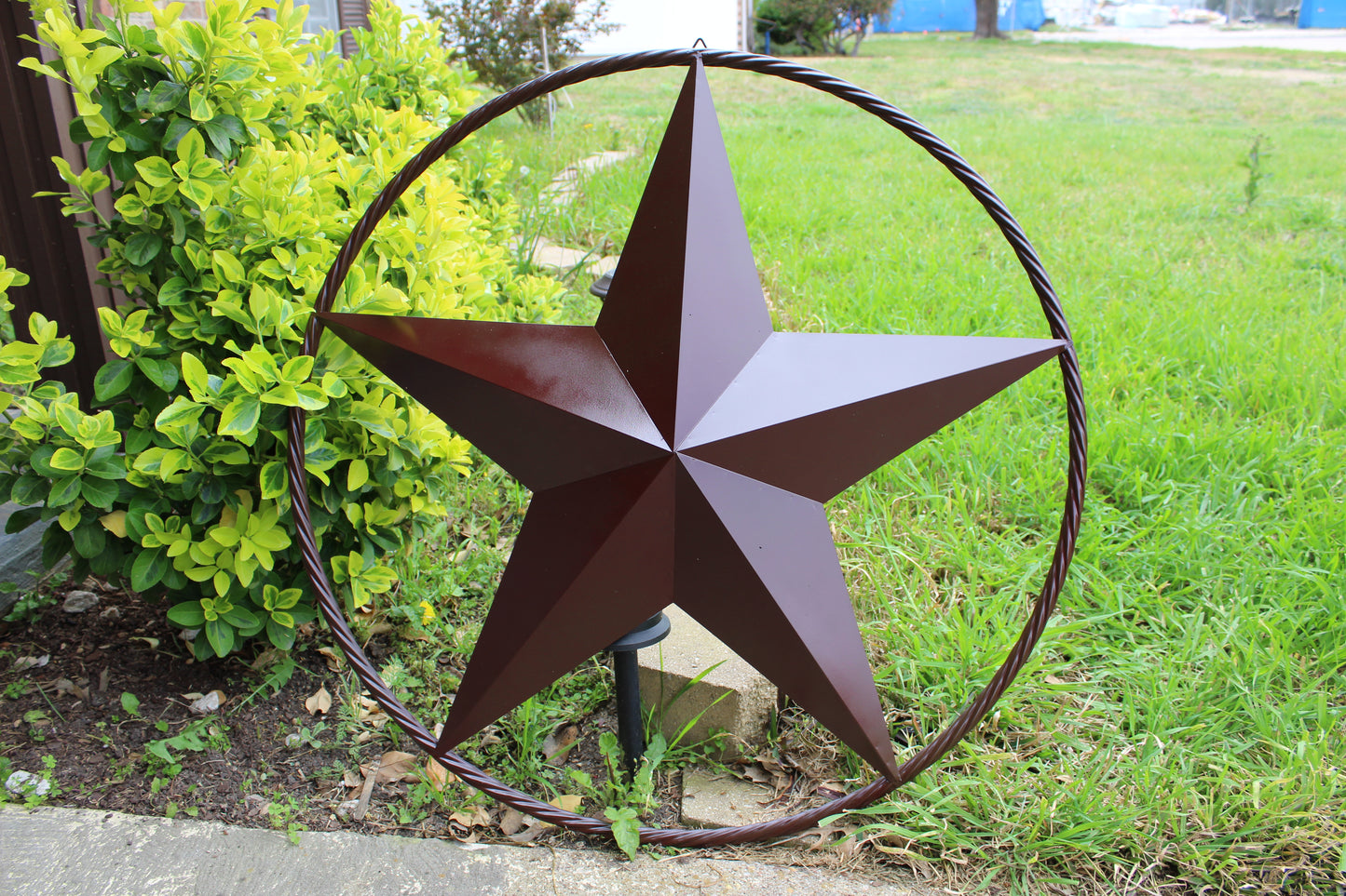 RUSTIC BROWN BARN METAL STAR TWIST RING WESTERN HOME DECOR HANDMADE NEW #EH11537