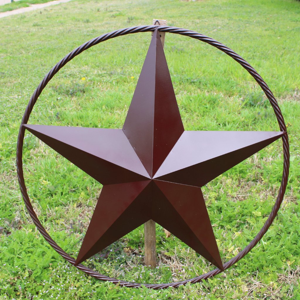 RUSTIC BROWN BARN METAL STAR TWIST RING WESTERN HOME DECOR HANDMADE NEW #EH11537