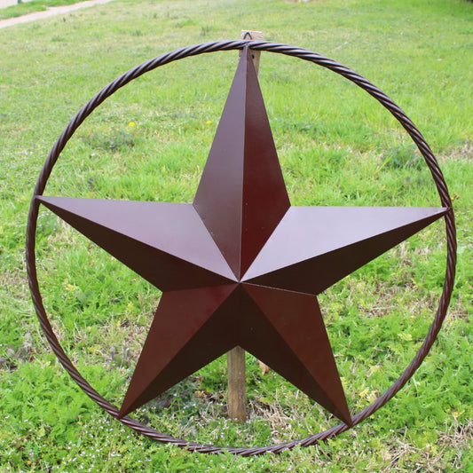 RUSTIC BROWN BARN METAL STAR TWIST RING WESTERN HOME DECOR HANDMADE NEW #EH11537