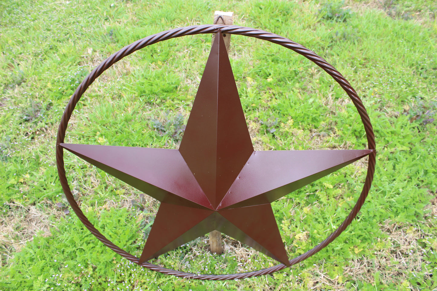 RUSTIC BROWN BARN METAL STAR TWIST RING WESTERN HOME DECOR HANDMADE NEW #EH11537