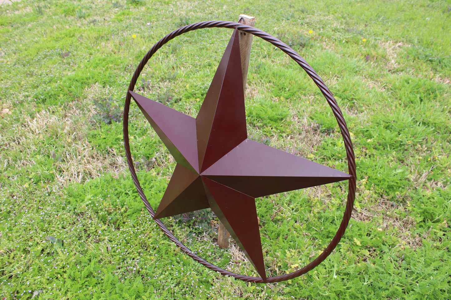 RUSTIC BROWN BARN METAL STAR TWIST RING WESTERN HOME DECOR HANDMADE NEW #EH11537