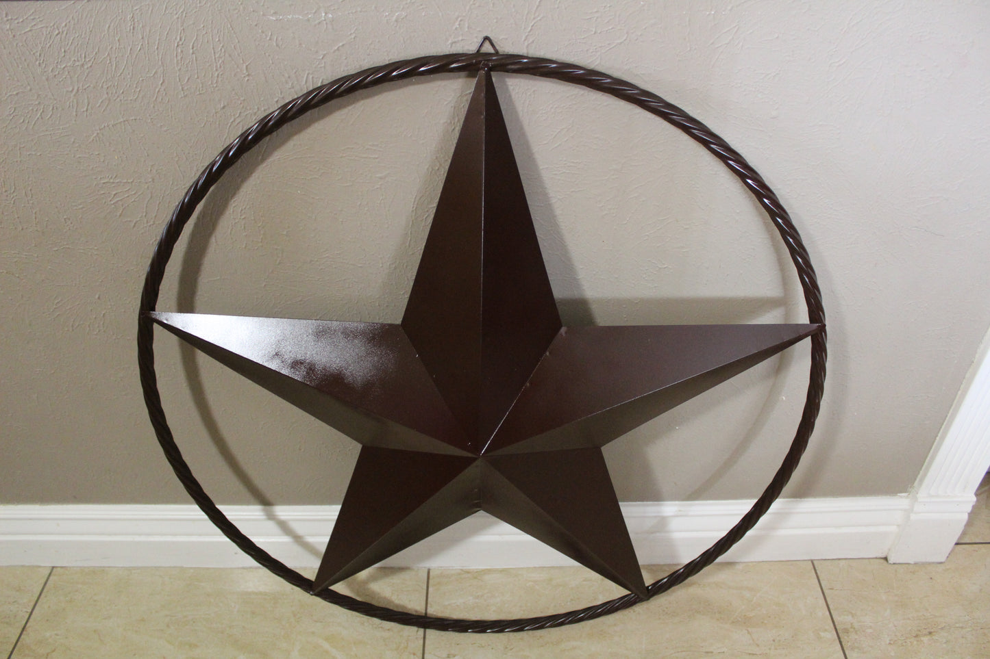 RUSTIC BROWN BARN METAL STAR TWIST RING WESTERN HOME DECOR HANDMADE NEW #EH11537