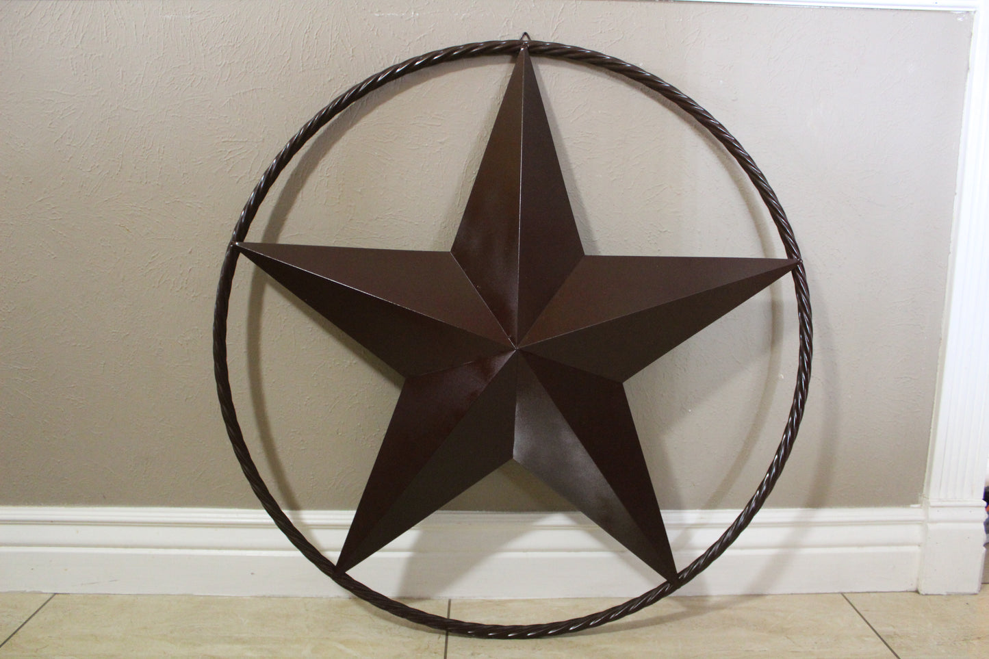 RUSTIC BROWN BARN METAL STAR TWIST RING WESTERN HOME DECOR HANDMADE NEW #EH11537