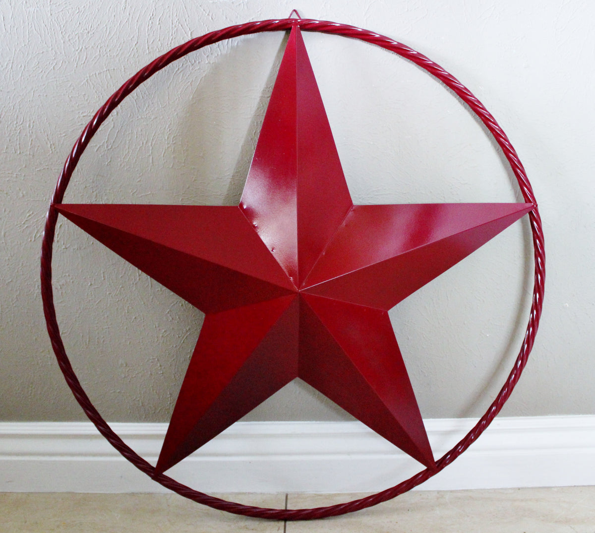 BURGUNDY RED BARN METAL STAR TWISTED ROPE RING WESTERN HOME DECOR HANDMADE NEW 3" TO 72"