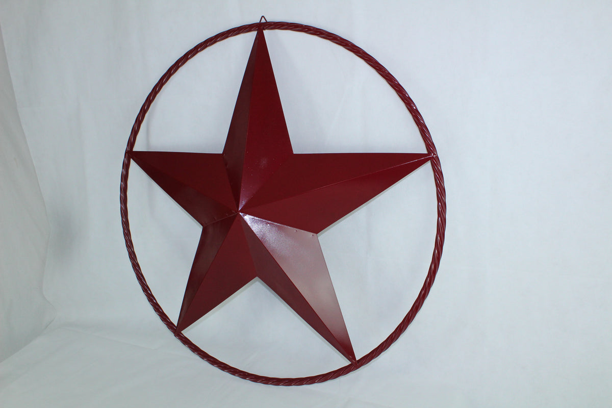 BURGUNDY RED BARN METAL STAR TWISTED ROPE RING WESTERN HOME DECOR HANDMADE NEW 3" TO 72"