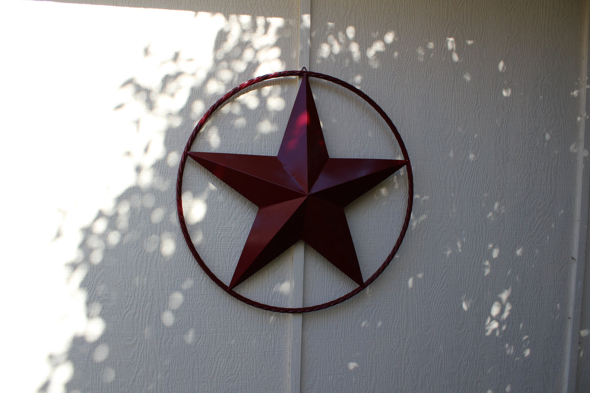 BURGUNDY RED BARN METAL STAR TWISTED ROPE RING WESTERN HOME DECOR HANDMADE NEW 3" TO 72"