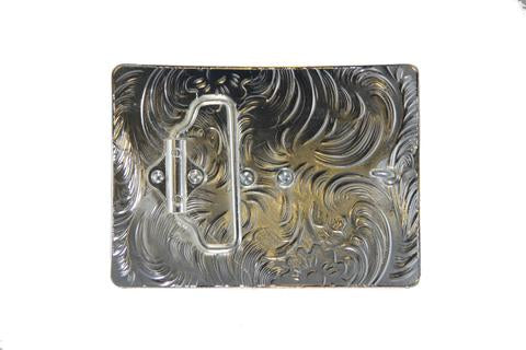 HORSE BELT BUCKLE GOLD SILVER & RED OUTLINE WESTERN METAL BUCKLE FASHION ART 4.5" X 3.5"  #EH12262