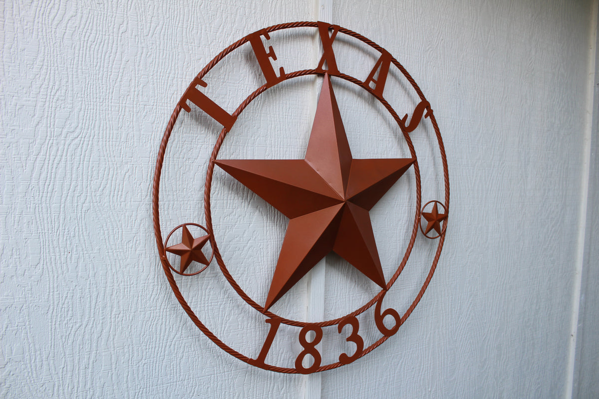 24", 32", 36", 40", 44", 50" RUSTIC ORANGE COPPER TEXAS 1836 BARN STAR METAL ART WESTERN HOME DECOR VINTAGE NEW