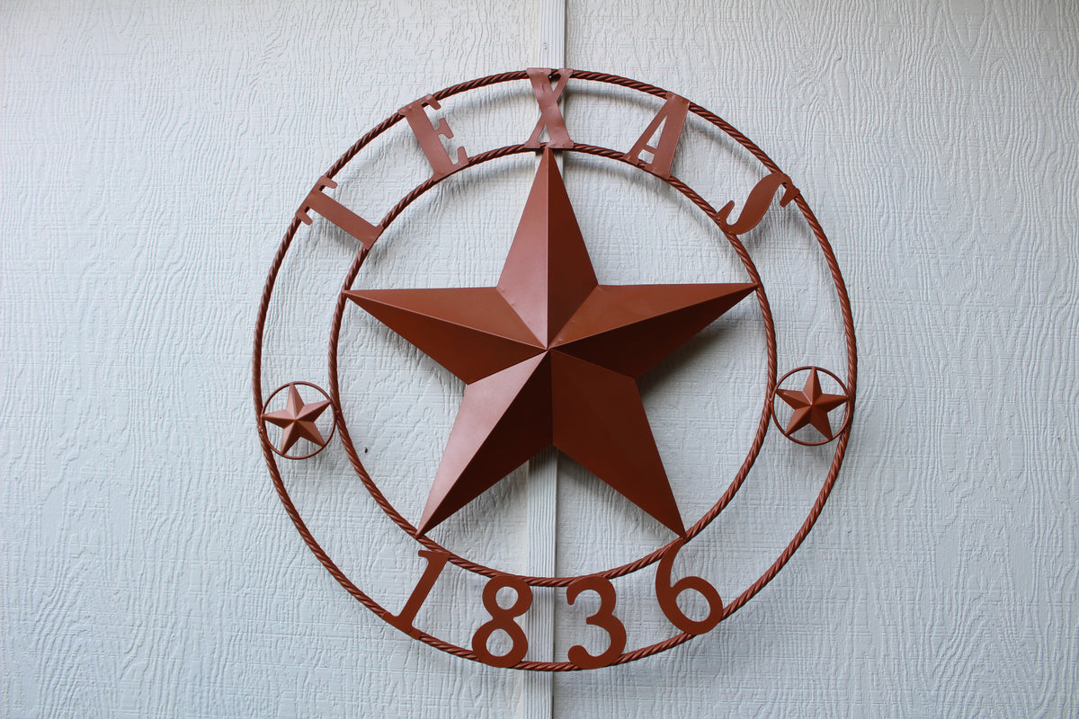 24", 32", 36", 40", 44", 50" RUSTIC ORANGE COPPER TEXAS 1836 BARN STAR METAL ART WESTERN HOME DECOR VINTAGE NEW