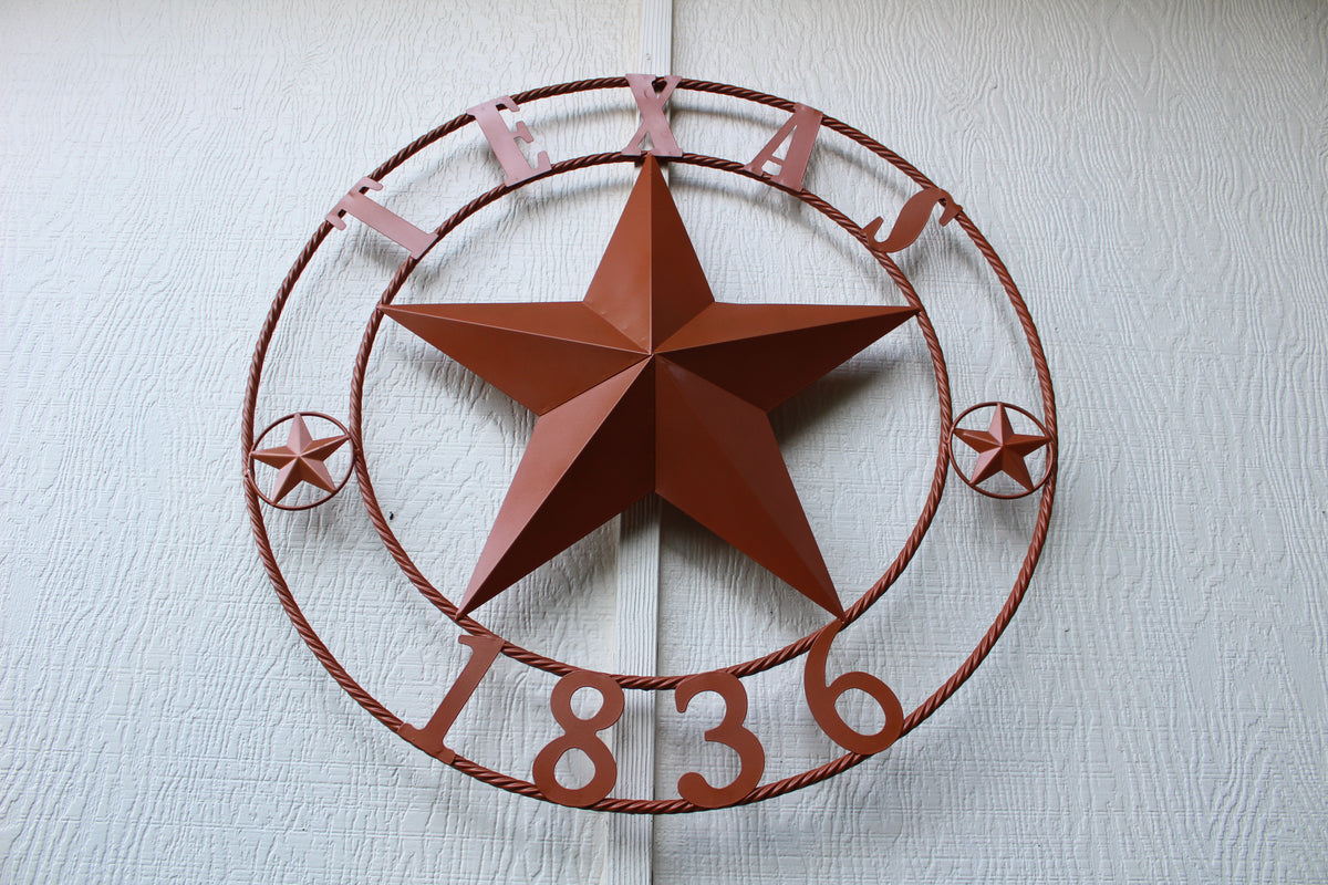 24", 32", 36", 40", 44", 50" RUSTIC ORANGE COPPER TEXAS 1836 BARN STAR METAL ART WESTERN HOME DECOR VINTAGE NEW