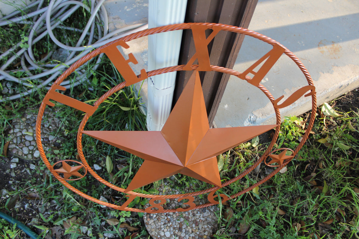 24", 32", 36", 40", 44", 50" RUSTIC ORANGE COPPER TEXAS 1836 BARN STAR METAL ART WESTERN HOME DECOR VINTAGE NEW
