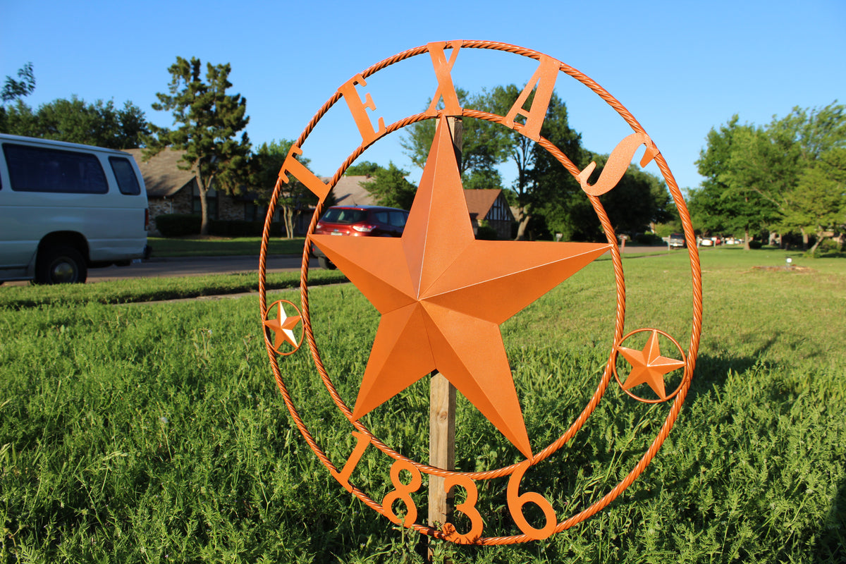 24", 32", 36", 40", 44", 50" RUSTIC ORANGE COPPER TEXAS 1836 BARN STAR METAL ART WESTERN HOME DECOR VINTAGE NEW