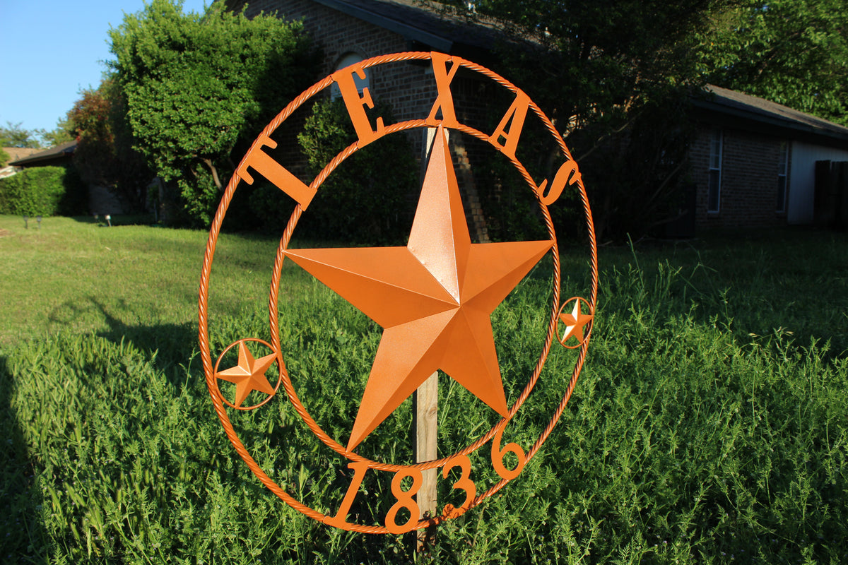 24", 32", 36", 40", 44", 50" RUSTIC ORANGE COPPER TEXAS 1836 BARN STAR METAL ART WESTERN HOME DECOR VINTAGE NEW
