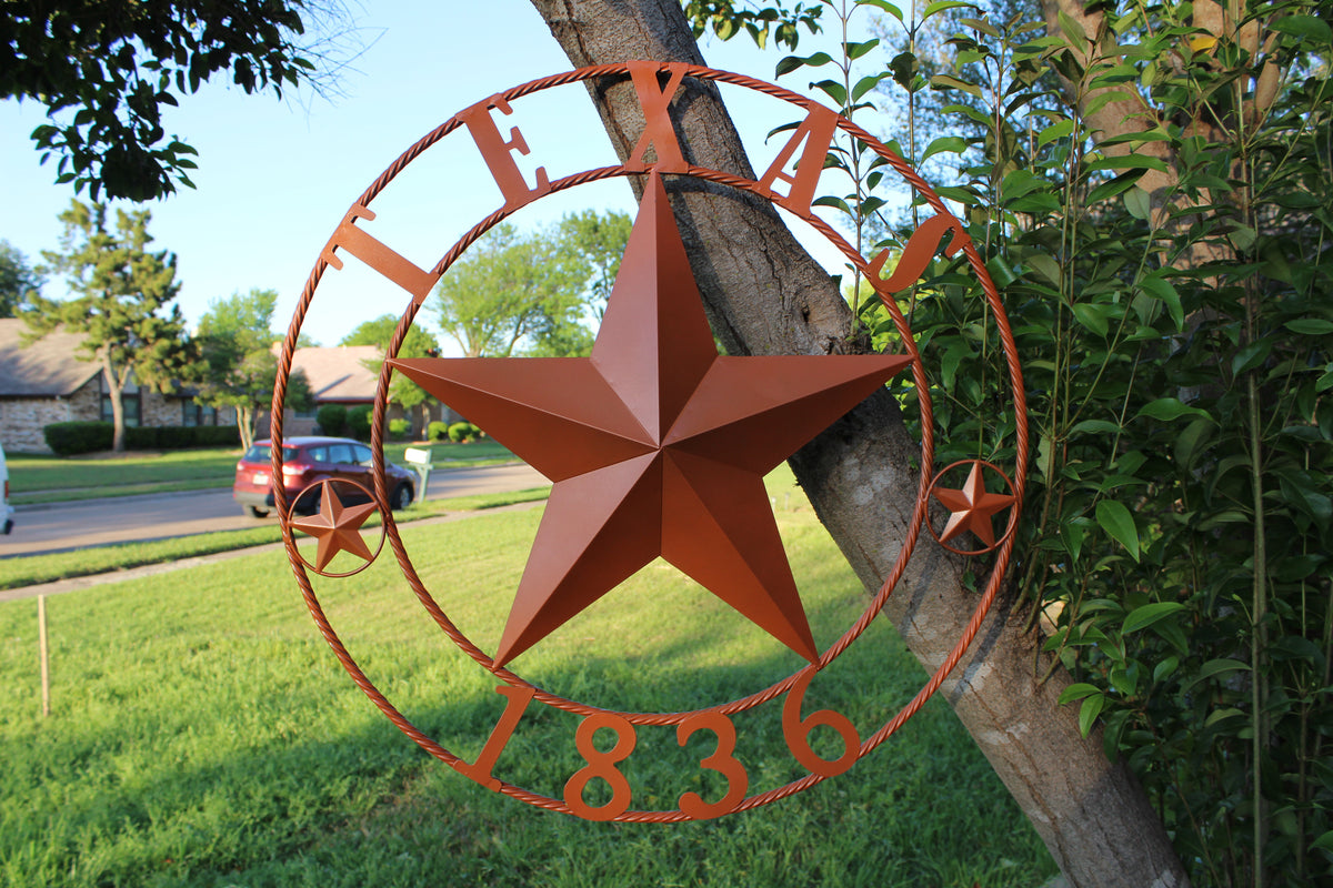 24", 32", 36", 40", 44", 50" RUSTIC ORANGE COPPER TEXAS 1836 BARN STAR METAL ART WESTERN HOME DECOR VINTAGE NEW