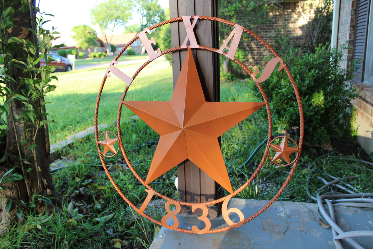 24", 32", 36", 40", 44", 50" RUSTIC ORANGE COPPER TEXAS 1836 BARN STAR METAL ART WESTERN HOME DECOR VINTAGE NEW