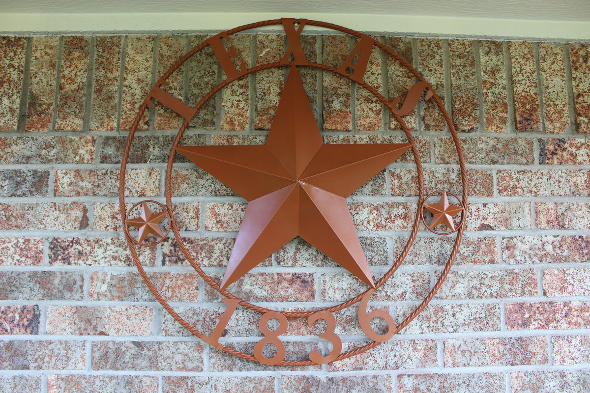 24", 32", 36", 40", 44", 50" RUSTIC ORANGE COPPER TEXAS 1836 BARN STAR METAL ART WESTERN HOME DECOR VINTAGE NEW