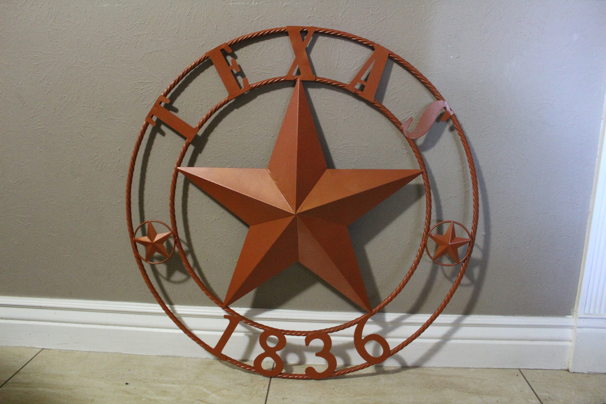 24", 32", 36", 40", 44", 50" RUSTIC ORANGE COPPER TEXAS 1836 BARN STAR METAL ART WESTERN HOME DECOR VINTAGE NEW