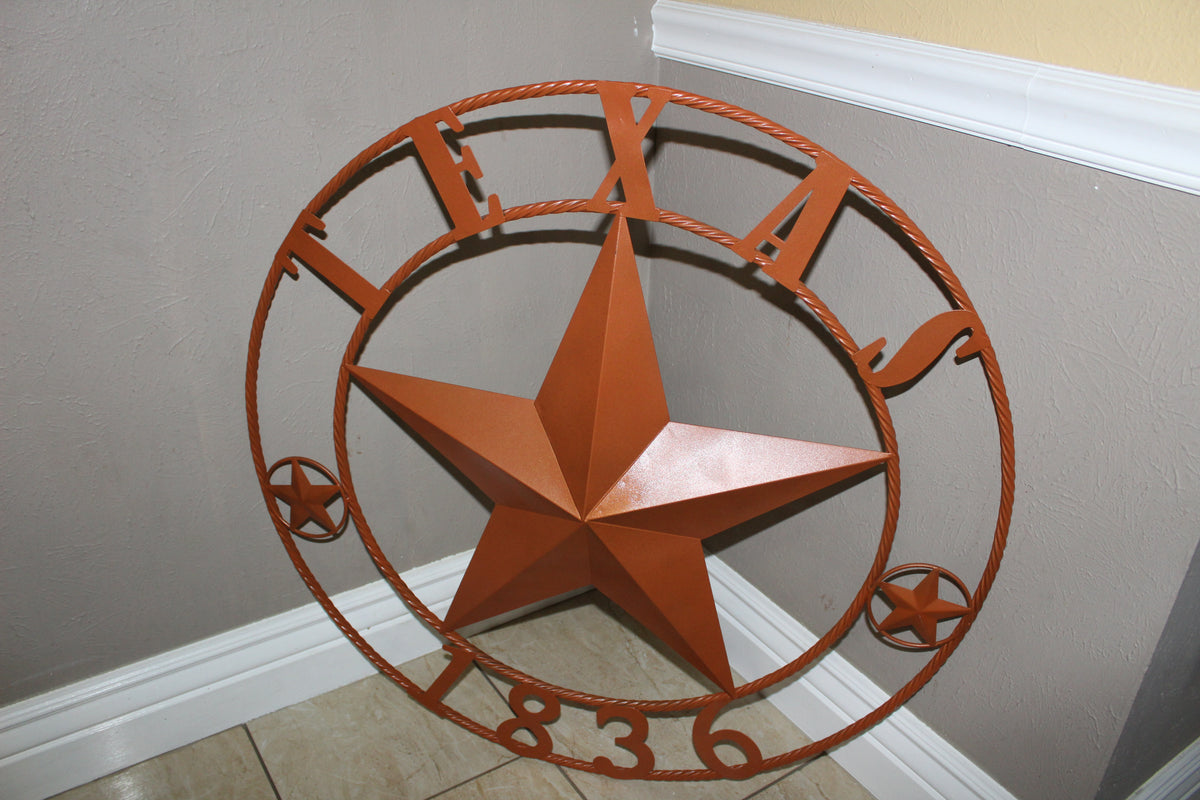 24", 32", 36", 40", 44", 50" RUSTIC ORANGE COPPER TEXAS 1836 BARN STAR METAL ART WESTERN HOME DECOR VINTAGE NEW