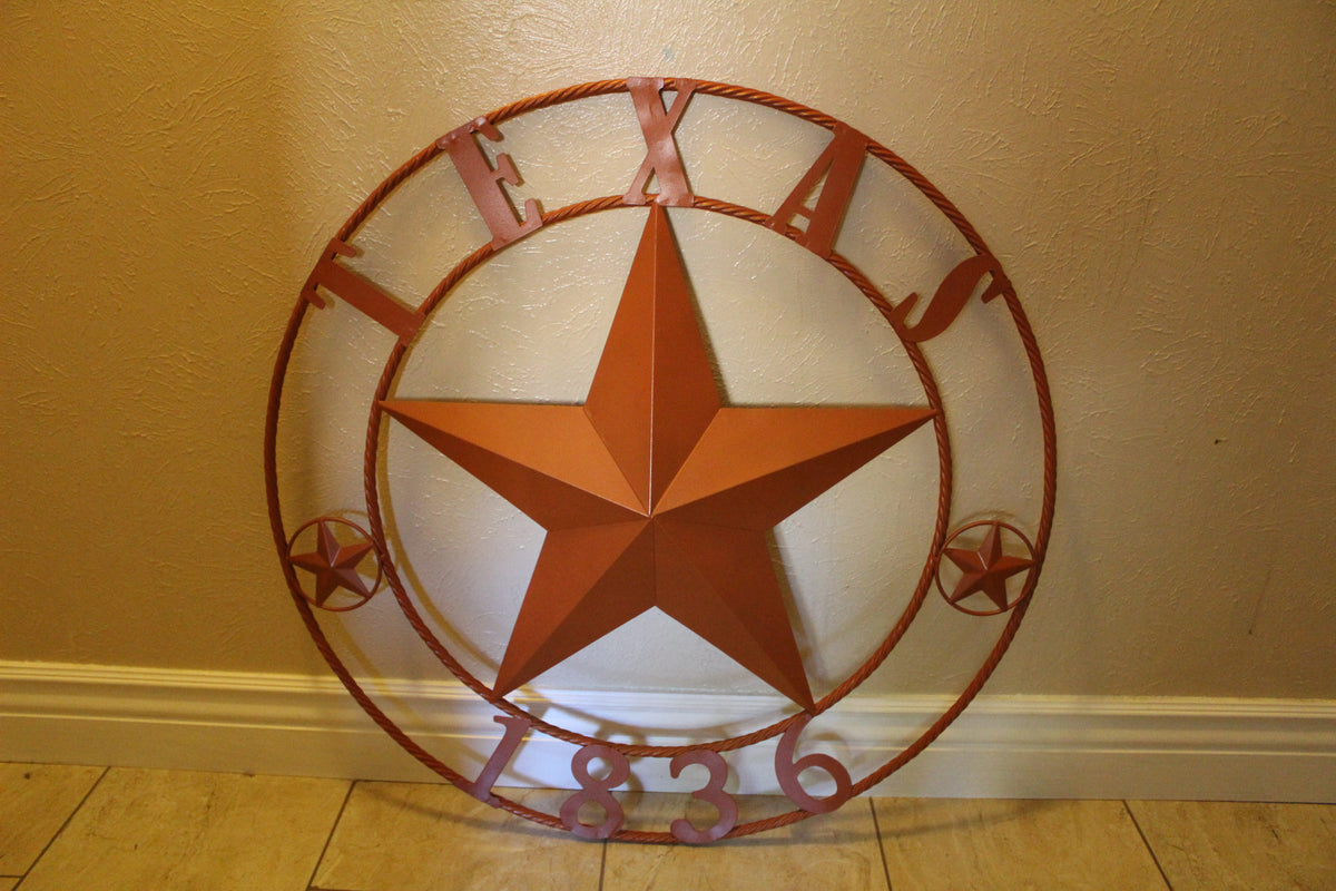 24", 32", 36", 40", 44", 50" RUSTIC ORANGE COPPER TEXAS 1836 BARN STAR METAL ART WESTERN HOME DECOR VINTAGE NEW