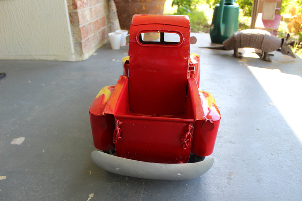 20" RED & YELLOW PICKUP TRUCK METAL ART FIGURINE OUTDOOR & INDOOR GARDEN WESTERN HOME DECOR HANDMADE NEW: 20"L X 10"W X 12" H #EH13008