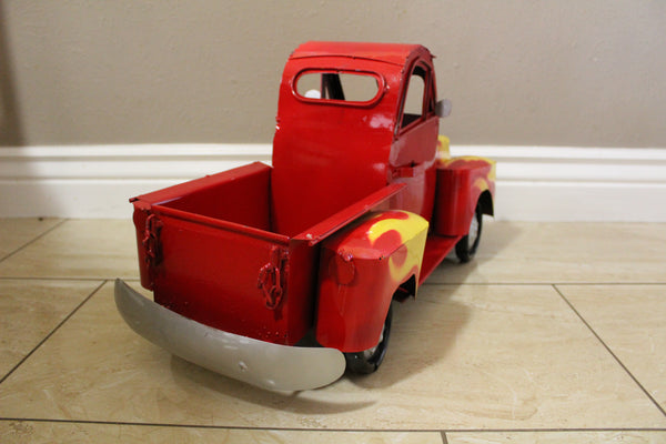 20" RED & YELLOW PICKUP TRUCK METAL ART FIGURINE OUTDOOR & INDOOR GARDEN WESTERN HOME DECOR HANDMADE NEW: 20"L X 10"W X 12" H #EH13008