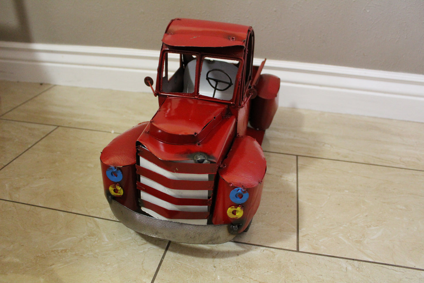 20" RED TRUCK PICKUP TRUCK HEAVY METAL ART FIGURINE GARDEN WESTERN HOME DECOR HANDMADE NEW: 20"L x 10"W x 12"H #EH12520