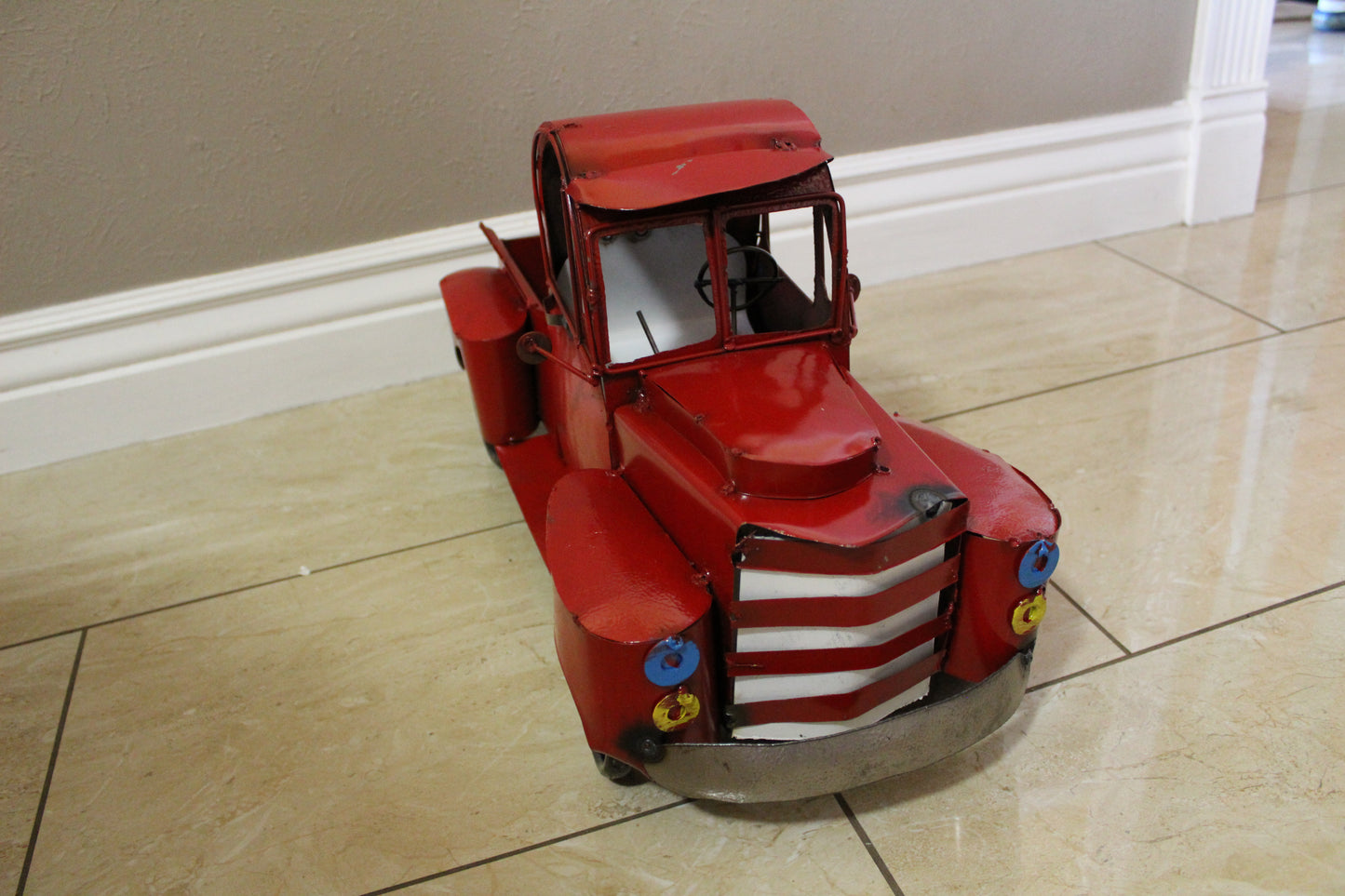 20" RED TRUCK PICKUP TRUCK HEAVY METAL ART FIGURINE GARDEN WESTERN HOME DECOR HANDMADE NEW: 20"L x 10"W x 12"H #EH12520