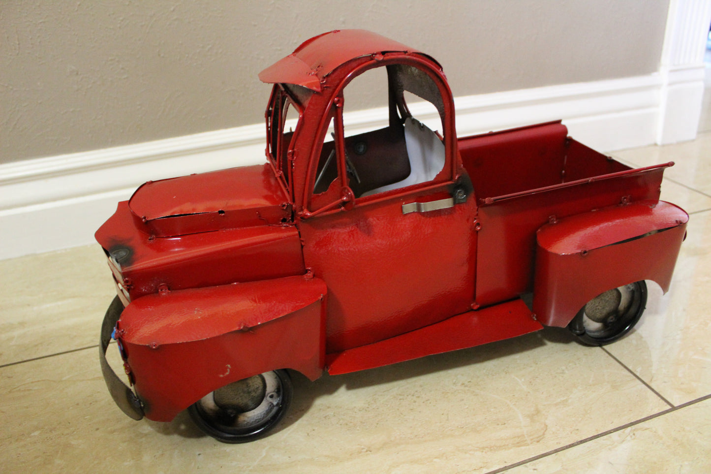 20" RED TRUCK PICKUP TRUCK HEAVY METAL ART FIGURINE GARDEN WESTERN HOME DECOR HANDMADE NEW: 20"L x 10"W x 12"H #EH12520