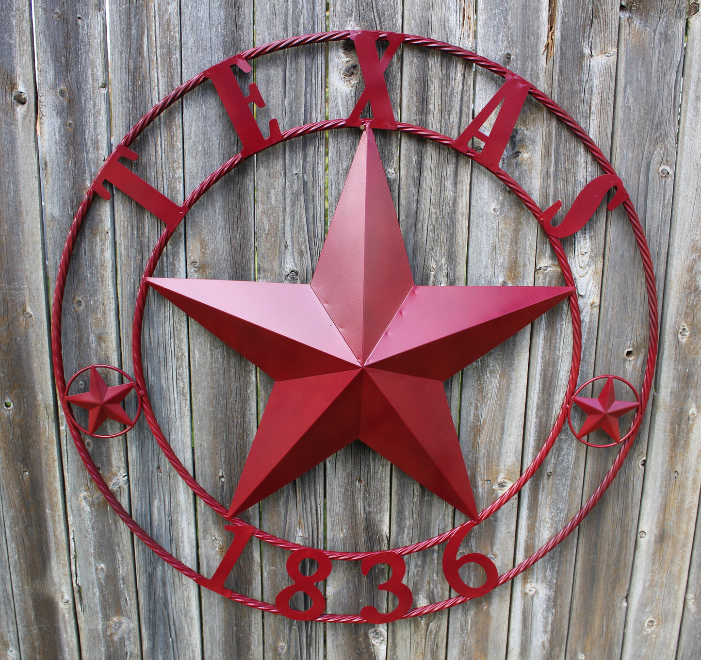 RUSTIC BURGUNDY RED TEXAS 1836 BARN LONE STAR METAL ART WESTERN HOME DECOR BRAND NEW, 24", 32", 36", 40", 44", 50"